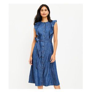 Loft Chambray Midi Dress - Size 14